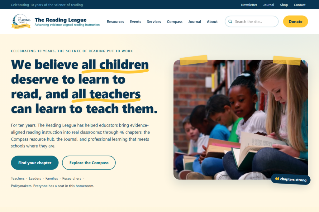 The Reading League: Science of Reading Homepage Concept